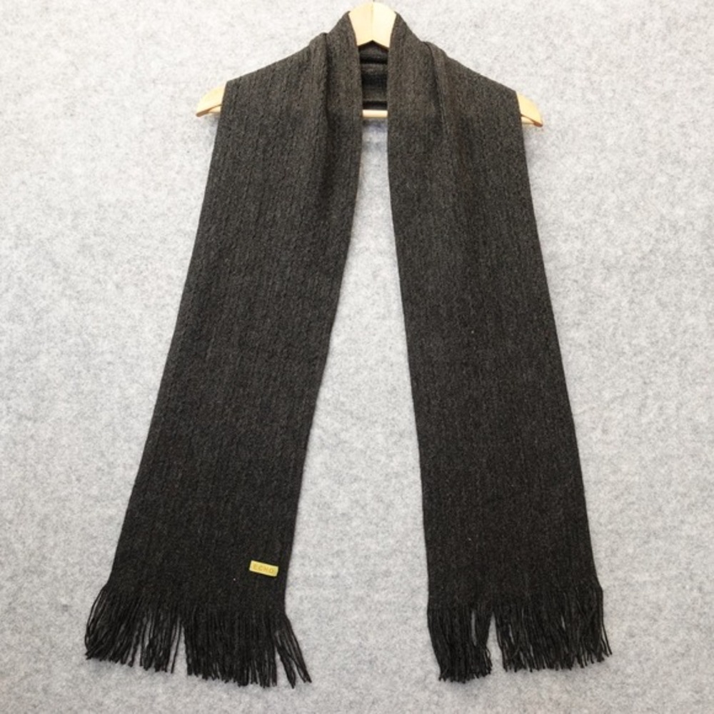 ECHO Cashmere Scarf Mens Charcoal Ribbed Knit Winter Fringed Warm Luxury‎ 8x58